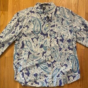 Women’s Chaps Blue and White Casual Cotton Button Shirt with Paisley Print, XL